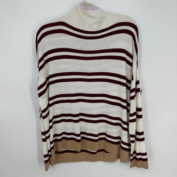 3/$25 Lou & Grey Striped Drawstring Cowl Neck Sweater XL Relaxed Fit Cream - Picture 2 of 7
